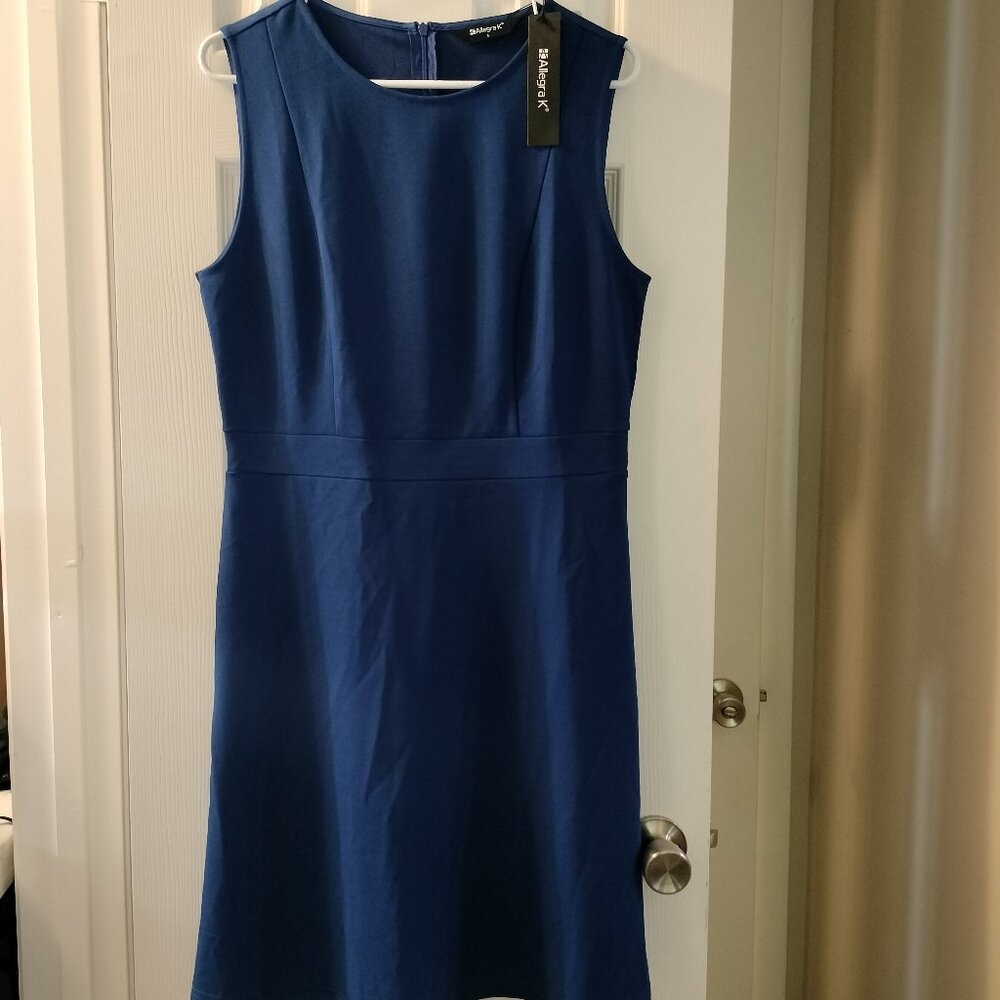 Round Neck Solid Color Sleeveless A-Line Work Midi Dress, NWT‎